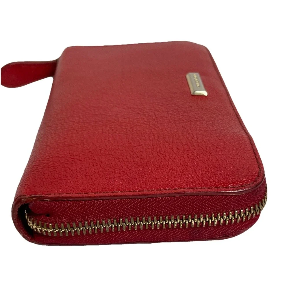 90s BURBERRY Leather Wallet Women's Zip Around Red Leather 7.5x3.75" - Picture 5 of 15